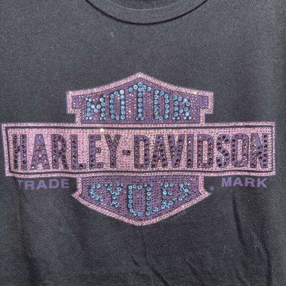 Y2K Harley Davidson Women’s Bedazzled black Shirt Size Large - Picture 2 of 5